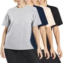 Heather Grey & Natural & Navy & Black Large Women's 4-Pack Casual Crew Neck T-Shirt Tee (S-3XL)